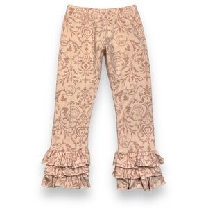 Persnickety Girls 4/4T‎ Nob Hill Pink Triple Ruffle Leggings Damask Stretch